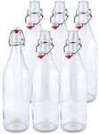 Estilo Swing Top Easy Cap Clear Glass Beer Bottles, Round, 16 oz, Set of 6