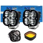 ELTRON TURBO Original HJG 4 LED Fog Light 12V 60W Waterproof Head Lamp, Bar Light Universal Fit For All Motorcycle & Car Models White,Yellow (Pack of 2, Free Switch)