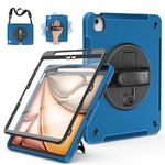 Miesherk Case for iPad Air 13 Inch 2024, Military Grade Heavy Duty Shockproof iPad Air 6th Generation Case 2024 - Screen Protector, Rotating Stand, Pencil Holder, Hand/Shoulder Strap, Blue