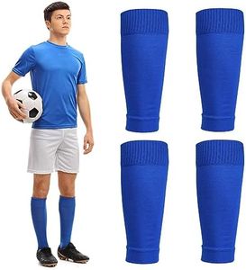 Football Sock Sleeves Soccer Shin Guards Sleeves Blue Team Leg Sock Sleeve Cut Football Socks for Football Games Beginner （Blue，Adults）