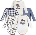 Hudson Baby unisex-baby Cotton Long-sleeve Bodysuits, Moose Bear 5-pack