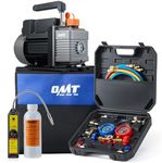Orion Motor Tech AC Vacuum Pump and Gauge Set, 1/3 hp 4 cfm Vacuum Pump Manifold Gauge Kit with Leak Detector 3 Hoses & Accessories for R134a R12 R22 R502, A/C Vacuum Pump Kit for Auto HVAC Systems