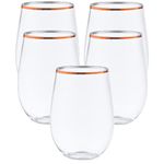 48 piece Stemless Unbreakable Crystal Clear Plastic Wine Glasses Set of 48 (10 Ounce - Rose Gold Rim)