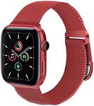 Metal Band Compatible with Apple Watch Bands 38mm 40mm 41mm 42mm 44mm 45mm 46mm 49mm Ultra 2/1, Stainless Steel Milanese Mesh Loop Magnetic Strap For iWatch Series 10 9 8 SE 7 6 5 4 3 2 1 (Red)