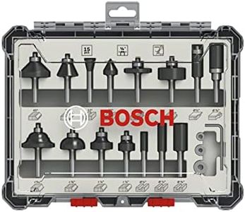 Bosch Professional 15 pcs. Mixed Router Bit Set (for Wood, Ø 1/4 Inch Shank, Accessory Router)