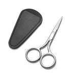 HITOPTY Small Facial Hair Scissors, 3.5inch Stainless Steel Straight Tip Snips Beauty Grooming Kit for Eyebrows, Beard, Ear, Nose, Moustache Trimming with PU Case