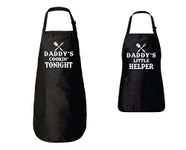 Freedomtees Daddy's Cooking Tonight And Little Helper Matching Aprons Funny BBQ Full-Length Apron with Pockets Father's Day Gifts, Black, 22 W X 30 L