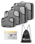 Gotrippin Packing Cubes for Travel, 6 in 1 Water Resistant Travel Organizer Pouch Set (4 Cubes+ Drawstring Bag+ Cosmetic Pouch), Luggage Suitcase Wardrobe Organiser Bags (Grey),Polyester