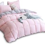 KASENTEX All Season Down Alternative Quilted Comforter Set with Sham(s) -Reversible Ultra Soft Duvet Insert Hypoallergenic Machine Washable, Queen, Pink Potpourri/Quartz Silver