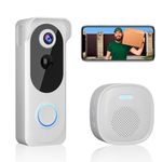 Wireless Video Doorbell with Chime 2K HD No Subscription Security Doorbell Camera PIR Motion Detection Night Vision 2-Way Audio Battery Powered Local/Cloud Storage Works with Alexa and Google