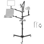 NEEWER Live Streaming Stand with Casters, Overhead Camera Mount Floor Stand with Mic Boom Arm, Phone/Tablet/Laptop Holder, Tray, All in One Mobile Webcam Stand for Video Live Broadcast Podcast, DS010