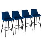 TUKAILAi Bar Stools Set of 4 Soft Blue Velvet Upholstered Breakfast Kitchen Counter Chairs High Back Barstools with Metal Footrest Legs for Home Dining Island Pub Bistro