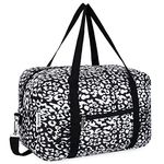 for Ryanair Airlines Cabin Bag 40x20x25 Underseat Foldable Travel Duffel Bag Holdall Tote Carry on Hand Luggage Overnight for Women and Men 20L (Black Leopard (with Shoulder Strap))