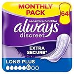 Always Discreet Incontinence Pads Women, Long Plus, Absorbency 5, 64 Sanitary Towels (16 x 4 Packs), Extra Secure Bladder Leak Protection, Odour Neutraliser