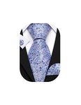 Barry.Wang Blue Tie Set Silk Floral Necktie for Men Woven Pocket Square Cufflinks Wedding Formal Business