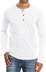 NITAGUT Mens Fashion Casual Front Placket Basic Long Sleeve Henley T-Shirts (M, White)