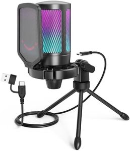 FIFINE Gaming USB Microphone for PC PS5, Condenser Mic with Quick Mute, RGB Indicator, Tripod Stand, Pop Filter, Shock Mount, Gain Control for Streaming Discord Twitch Podcasts Videos- AmpliGame