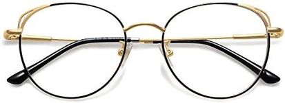 SOJOS Cat Eye Blue Light Blocking Glasses for Woman Hipster Metal Frame Womens Eyeglasses She Young SJ5027, Black&Gold Frame/Anti-Blue Light Lens