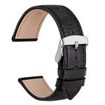 WOCCI 22mm Watch Band, Italian Leather, Embossed Alligator Grain, Silver Buckle (Black)