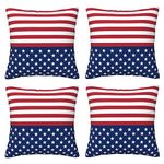 American Flag Stars Stripes Throw Pillow Cases 4 Pack Square Pillowcases Super Soft Pillow Protectors With Zipper For Couch Livingroom Sofa Bed Office Car,50x50 Cm