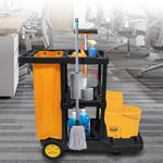 Nisorpa Cleaning Trolley on Wheels Janitor-Housekeeping Cart Commercial Cleaning Cart 3-Tier Heavy Duty Cleaning Utility Service Cart Janitorial Cart on Wheels for Housekeeping Stores Schools Business