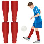 2Pairs Football Sock Sleeves Kids -Universal Size Shin Pads Sleeves Team Leg Sock Sleeve Footless Football Socks for Football Running Training for Kids Boys Aged 6-12 Red