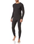 Fruit of the Loom Mens Recycled Waffle Thermal Underwear Set (Top and Bottom), Black, Medium