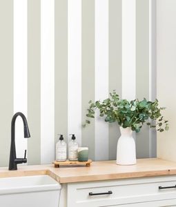 Guvana Brown and White Wallpaper Striped Peel and Stick Wallpaper Removable Contact Paper Self Adhesive Wallpaper 17.7"x118" Modern DIY Contact Paper Waterproof Wallpaper for Bedroom Cabinets Decor