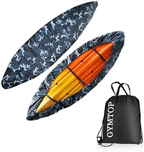 GYMTOP 7.8-18ft Waterproof Kayak Cover - UV Protection Sunblock Shield for Fishing Boat/Kayak/Canoe - 7 Sizes [Ocean Camo(Upgraded), Suitable for 10.8-12ft Kayak]