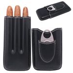 AMANCY 3 Holders Genuine Leather Cigar Case with Silver Stainless Steel Cutter,Packed With Nice Gift Box