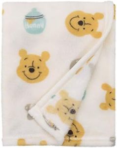 Disney Winnie The Pooh - Ivory, Yellow and Aqua Super Soft Plush Baby Blanket