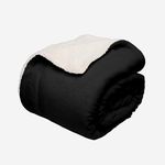 Sunny Forrest Flannel Fleece Sherpa Blanket for Coach and Sofa. (Black, 90 * 90 inch)