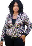 Anna-Kaci Women's Plus Size Sparkly Jacket Long Sleeve Zip Up Sequin Bomber Jacket Coat, Multicolored,4X-Large