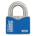 ABUS Granit Padlock 37ST/55#SZP Stainless Steel - for Outdoor Use - with Security Card and ABUS-Plus Disc Cylinder - ABUS Security Level 10 - Blue/Silver