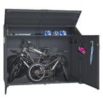 DWD Heavy Duty Bicycle Storage Garage Anti -Theft Integrated Locking System Holds 4 Bikes Weatherproof 2m Width x 1.5m Height x 1m Depth Galvanized Powder-Coated Steel Anthracite Grey Gas Spring Lid