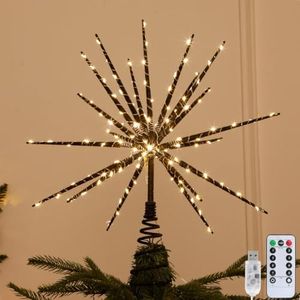15 Inch Starburst Christmas Star Tree Topper with 150 LEDs & Remote, Black