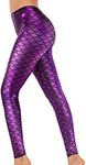 Alaroo Women Full Length Mermaid Print Fish Scale Leggings Purple M