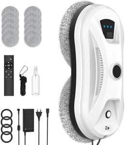 Fensterputzroboter, 5600 Pa Fensterroboter mit Automatische Doppel-Sprühfunktion, 3 Reinigungsmodi, Kantenerkennungssystem, Fernbedienung, Sicherheitssystem, für Glas, Fliesen, Spiegel, 10 Tücher