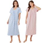 INSIGNIA Womens Pack of 2 Short Sleeve Long Cotton Blend Jersey Nightshirts Nighties (Pink & Blue Stars, 18-20)