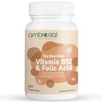 Ambrosial Vitamin B12 1000 mcg + 500 mcg Folic Acid - High Strength B12 Tablets, 1500 mcg - Energy, Brain Support, Immune System, Tiredness & Fatigue Relief - B12 Vitamin, B12 Supplement (60 Capsules)