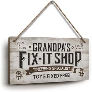 YZEXEZY Grandpa Gifts,Grandpa’s Fix-It Shop Toys Fixed Free Hanging Wood Sign Vintage Garage Workshop Decor Funny Decorative Saying Signs for Grandpa (Grandpa's Fix-It Shop)