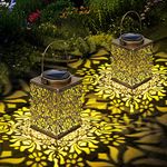 2 Pack Solar Lanterns Outdoor Waterproof - Metal Solar Garden Lights, Solar Outdoor Lights Decorative for Patio Porch Yard Garden Decor for Outside (Bronze)