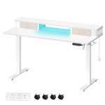 VASAGLE Electric Standing Desk with Built-In Power Strip, 60 x 140 x (72-120) cm, Adjustable Height, Monitor Stand, 2 Hooks and Drawers, Memory Function, Cloud White LSD184W11