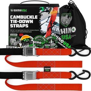 Rhino USA Cinghie a Cricchetto per Moto 1000 kg - Cinghie di Fissaggio a Cricchetto - 2 Pz - Cinghie con Ganci a S con Sicura - Cinghia a Cricchetto - per Viaggio Trasporto Trasloco - Arancia