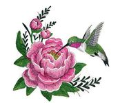 Nature weaved in threads, Amazing Birds Kingdom [Hummingbird and Peony] [Custom and Unique] Embroidered Iron on/Sew patch [10" 9.8"] [Made in USA]