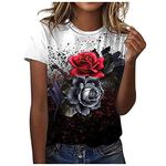 AMhomely Women Vintage Floral Butterfly Printed Crew Neck T Shirt Summer Tops Casual Loose Short Sleeve Graphic Tees T-Shirt Tunic Blouse - Women's Flowy Pullover Shirts Blouse, 11 Black, XL