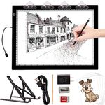 TOHETO A4 Light Pad with Foldable Stand, UL Certified Adapter, 8000 Lux Super Bright Ultra Thin Pad for Cricut Weeding Vinyl, Artist Drawing Light Box/Board/Table for Tracing, Sketching - Black