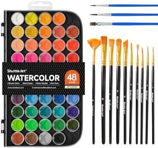 Shuttle Art 58 Pack Watercolor Paint Set, 48 Colors Watercolor Pan with 10 Paint Brushes for Beginners, Artists, Kids & Adults to Water Color Paint, Bullet Journal, Calligraphy Practice