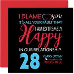 Funny 28th Anniversary Card for Husband Wife - Your Fault I'm Extremely Happy - Happy 28th Wedding Anniversary Card for Partner, 145mm x 145mm Greeting Cards for Twenty-Eighth Anniversaries