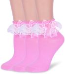TZYDMN Women Butterflies Ruffle Socks, Ankle Cup Lace Socks 3 Pairs (Pink)